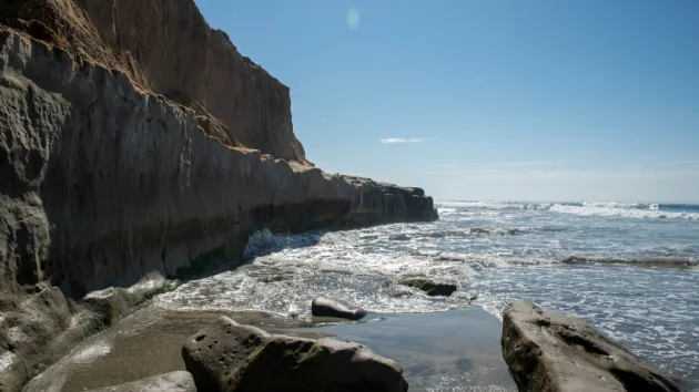 High Tide Breaking Against the Cliffs at Terramar Beach