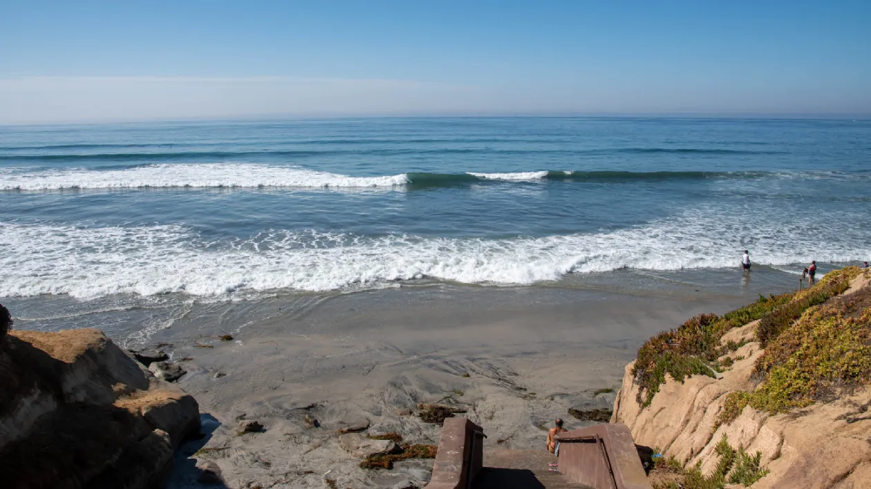 Looking Down the Stairs to the Surf at Terramar Beach