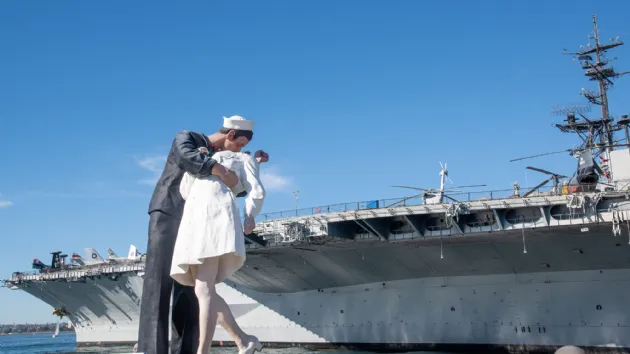 Famous Statue, the Unconditional Surrender, next to the USS Midway Museum