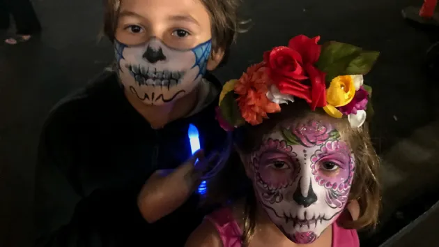 Children with Faces Painted As Catrinas on Dia De Los Muertos in Old Town