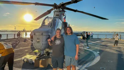 Todd and Lucas on Deck of USS Germantown with AH 1Z Viper at Fleet Week San Diego