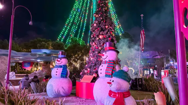 Snowmen and Tree at Seaworld Christmas Celebration