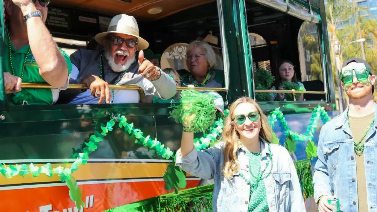 Old Town Trolley at the St Patrick's Day Parade in San Diego