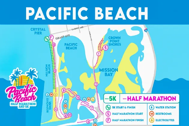 Pacific Beach Half Marathon & 5K Course Map 2025