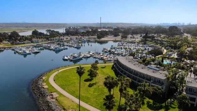 Aerial View of the Dana on Mission Bay Looking East