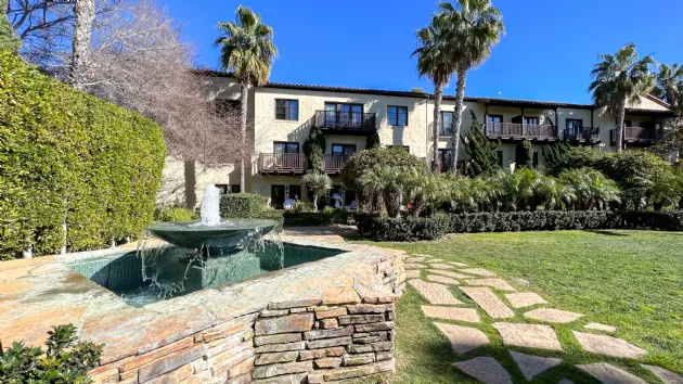 Fountain with Rooms in Background at Estancia La Jolla Hotel and Spa